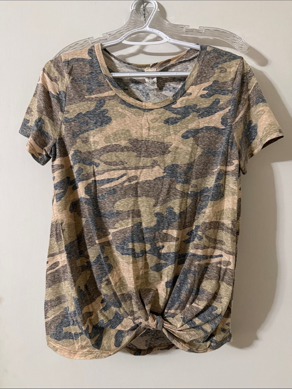 7th Ray Camouflage Short Sleeve Twist Front Tee - Beige, Olive, Gray
